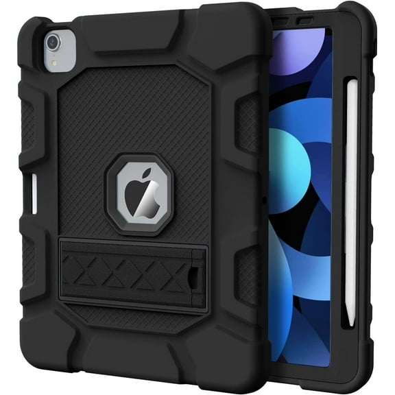 Case For iPad Air 5th Gen 10.9inch (2022)/iPad Air 4th (2020) Heavy Duty Shockproof Rugged Cover Built-in Pen Holder (Black)
