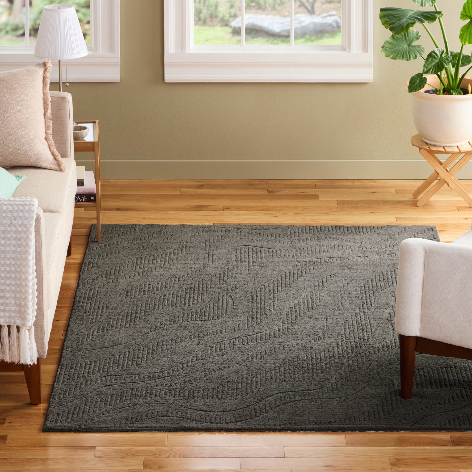 TOWN & COUNTRY EVERYDAY Lane Painterly Wave Soft Felt Everwash®, Machine Washable Area Rug with Non-Slip Backing, Modern Rug, Charcoal Grey, 1'7"x2'11"