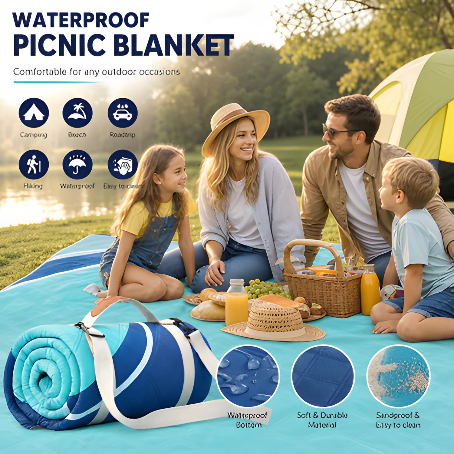 Waterproof Picnic Blanket Outdoor Camping Beach Mat Extra Large Foldable Car Essential Roadtrip Gadget Rv Accessories Glamping Tent Gear Must Haves Hiking Stuff Backpacking Necessities Gift