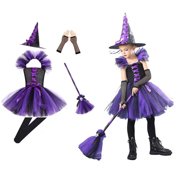Witch Outfits Girls Tutu Dress Halloween Dress Outfits Halloween 7-8 Years Kids Girls Halloween Dress