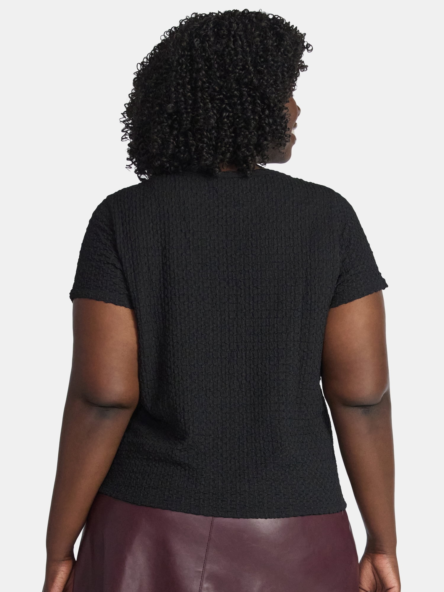 Terra & Sky Women's Plus Short Sleeve Pucker Knit Top, Sizes 0X-5X