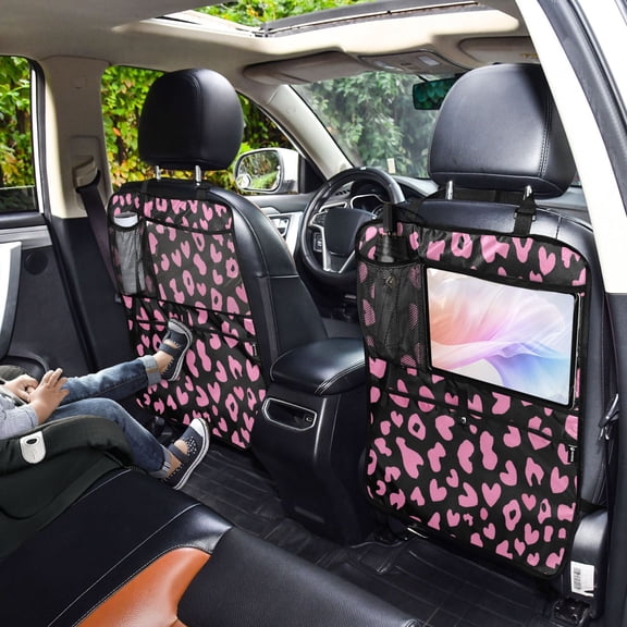 Iauyy 2-in-1 Car Kick Mats Back Seat Protector, 6 Large Storage Pockets , Universal Car Seat Back Protectors Kick for SUV & Sedan 25x18in,Leopard Print Pattern Combination