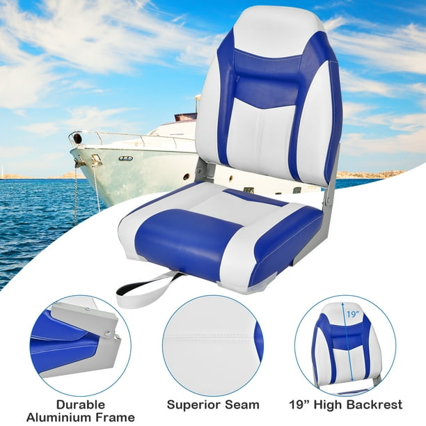 Topbuy 1pc High Back Boat Seat, Folding Fishing Seat w/ Soft Padded Cushion  &Flexible Hinges Fold-down Captain Boat Seat Blue 