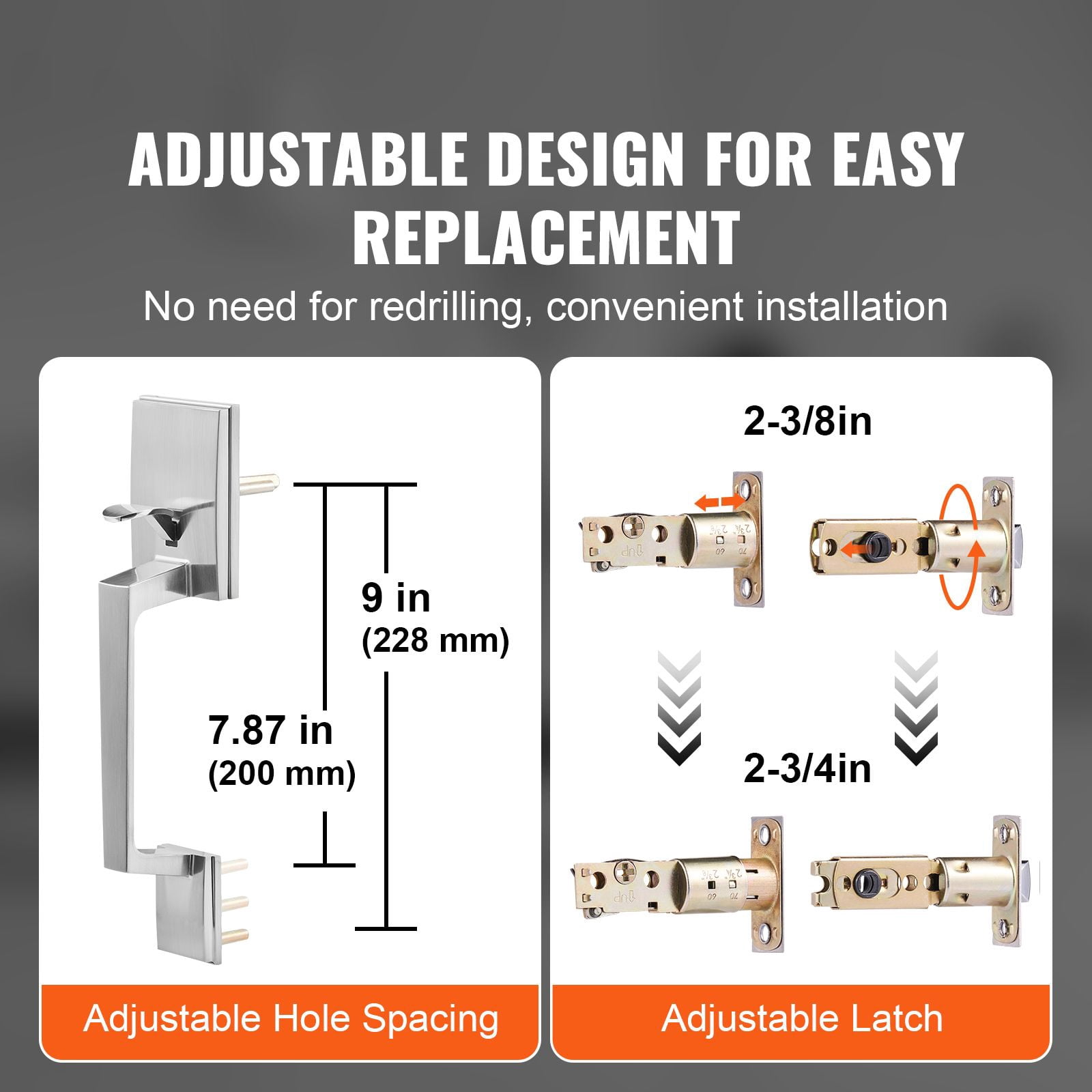 Adjustable Double Door Handle Set with Zinc Alloy Die-Cast, Reversible, 1-3/8 to 1-3/4" Door Thickness, for Front Door Office Door