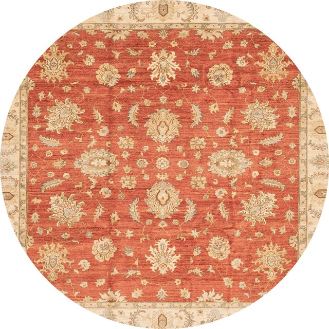 Ahgly Company Tapis d'Intérieur Rond Abstrait Orange Rouge Oriental, 4 Pieds Rond