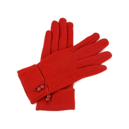 - Womens Wool & Leather Trim Touch Screen Texting Dress Button Gloves