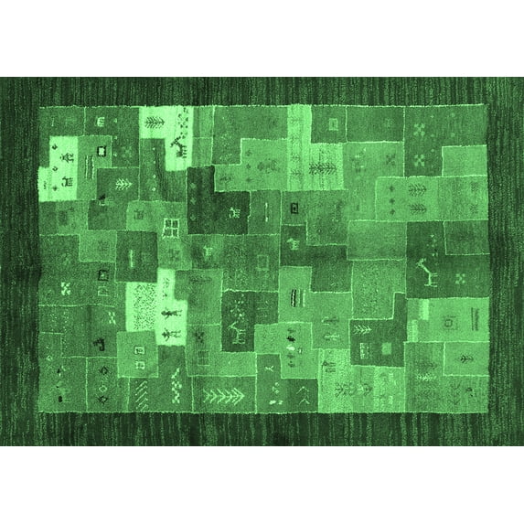 Ahgly Company Indoor Rectangle Abstract Emerald Green Contemporary Area Rugs, 2' x 4'