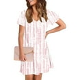 thumbnail image 4 of Dazajoo Knee Length Dresses for Women 2025 Casual Tie Dye Short Sleeve Sundress with Pockets Summer Loose Fit V Neck Midi Dress,Pink,L, 4 of 8