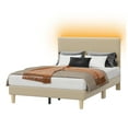 thumbnail image 4 of Bestier Corduroy Upholstered Full Bed Frame with Adjustable Headboard, Platform Bed Frame with LED Light, Solid Wood Slats, No Box Spring Needed, Beige, 4 of 11
