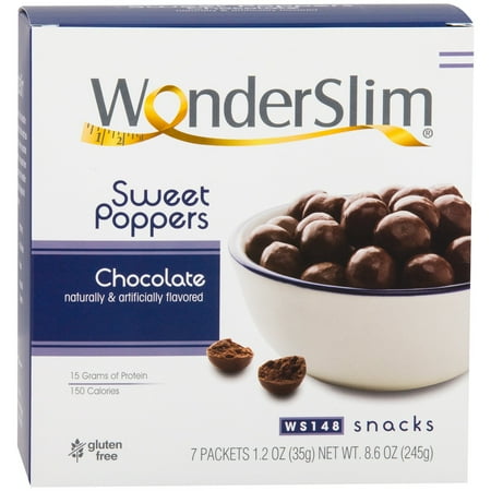 WonderSlim Low-Carb High Protein Sweet Poppers Snacks - Chocolate (7 Servings/Box) - Low Carb, Trans Fat Free, Gluten Free, Aspartame Free