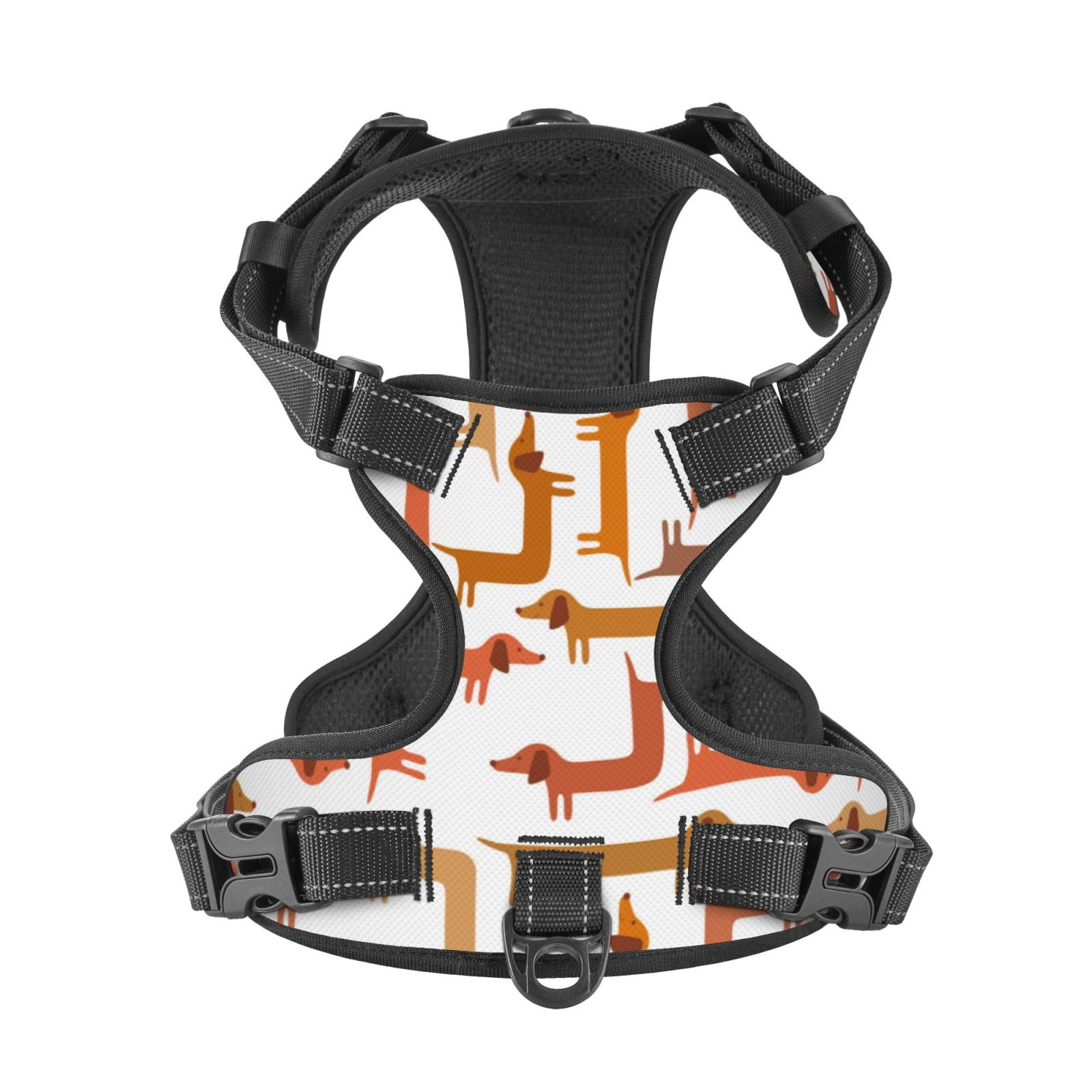 Kdxio Dachshund Dog Print No Pull Dog Harness Adjustable Reflective Oxford Easy Control Medium Large Dog Harness for Training and Everyday-X-Large