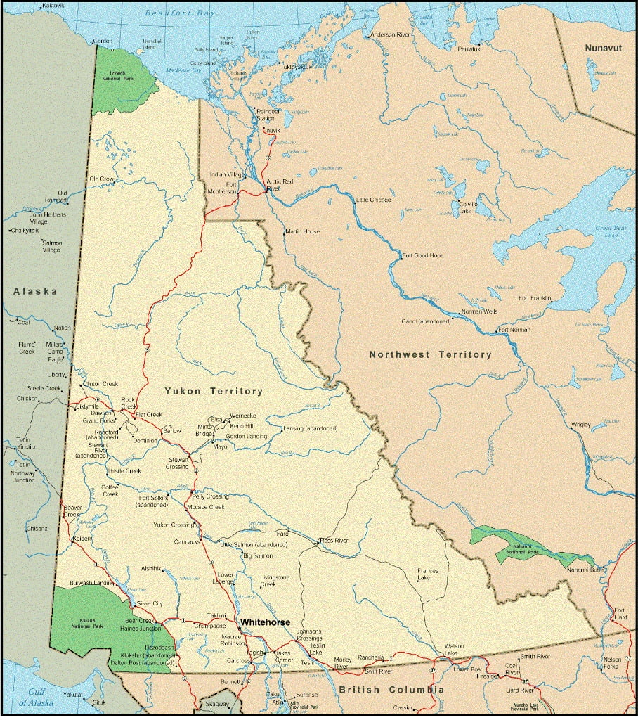 Yukon Territory Road Map Alaska Canada12 Inch BY 18 Inch Laminated