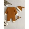 thumbnail image 3 of Infant Baby Girls Boys Rompers Patchwork Crew Neck Long Sleeve Jumpsuits Bodysuits with Hat, 3 of 7