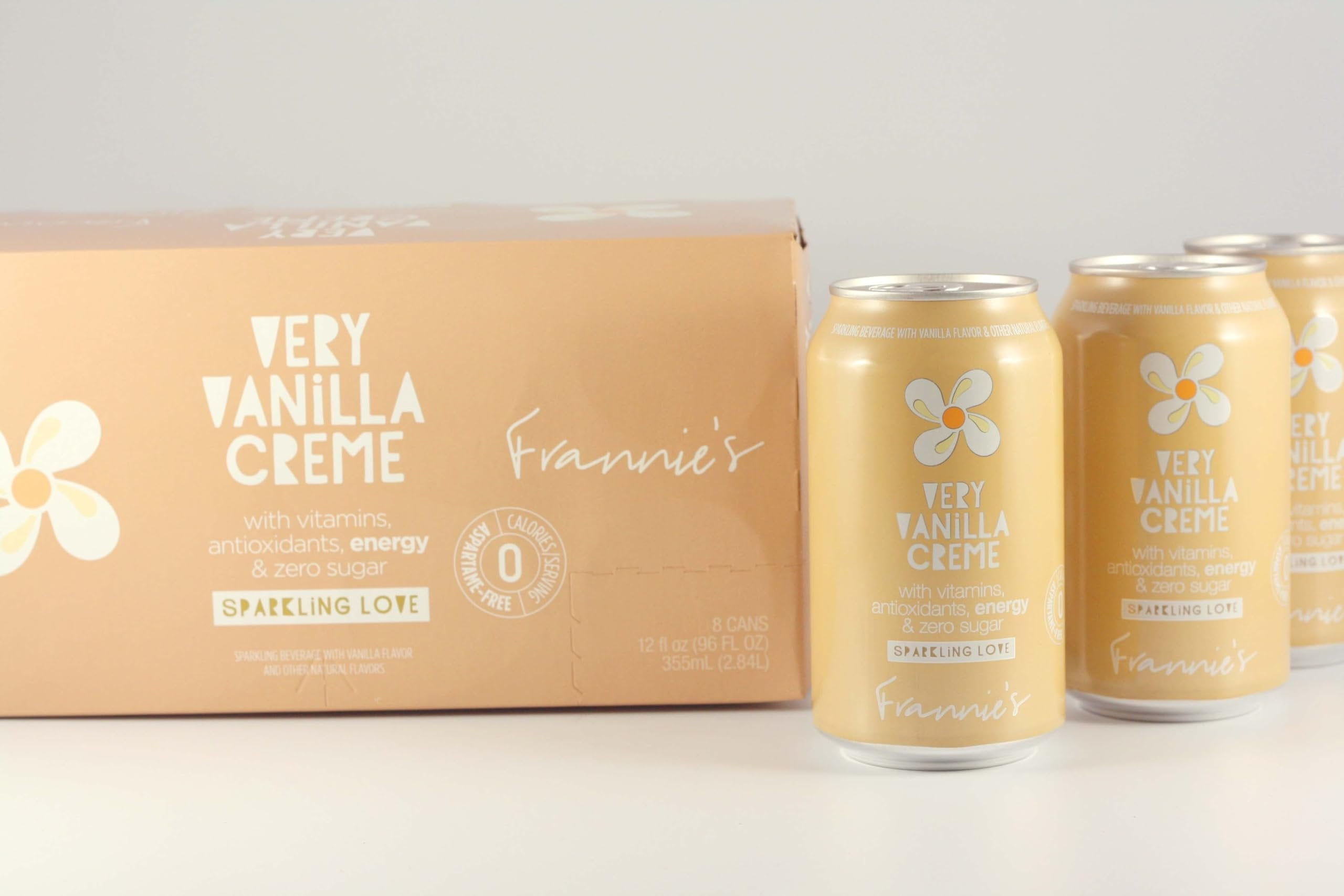 KauffmanTreats Frannie Sparkling Beverage- Zero Calories & Sugar, Aspertame Free: 24-Ct Case 12 Oz. Cans Very Vanilla Creme