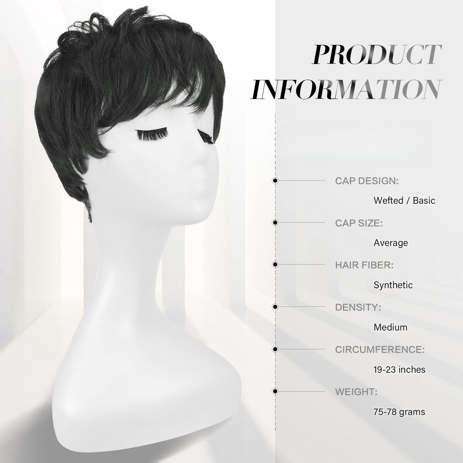 Layered Pixie Cut Wigs Synthetic Short Ombre Gray Wavy Grey to Black Glueless Wig for Women with Bangs