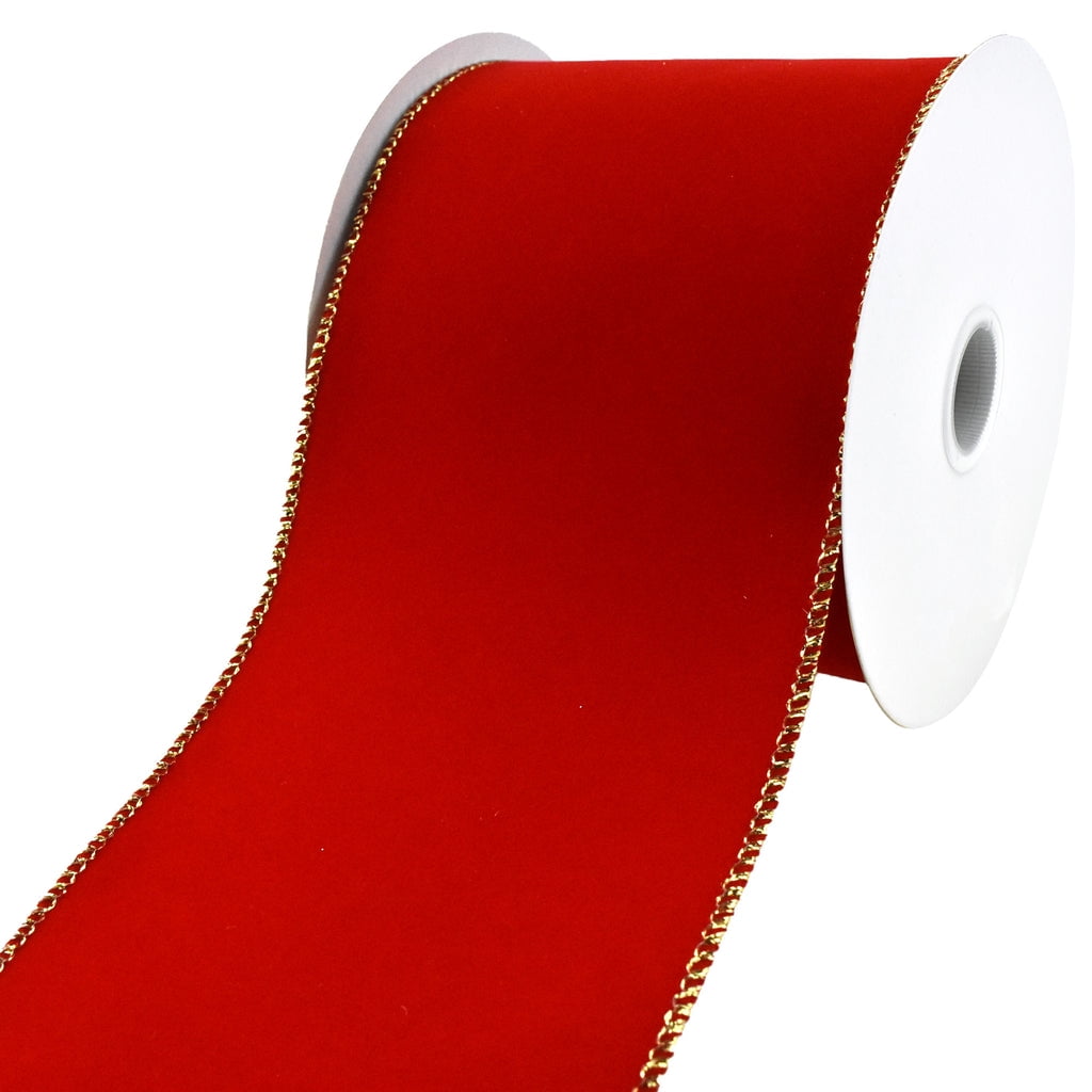 Christmas Velvet Wired Edge Ribbon, 4-Inch, 10-Yard - Red/Gold ...