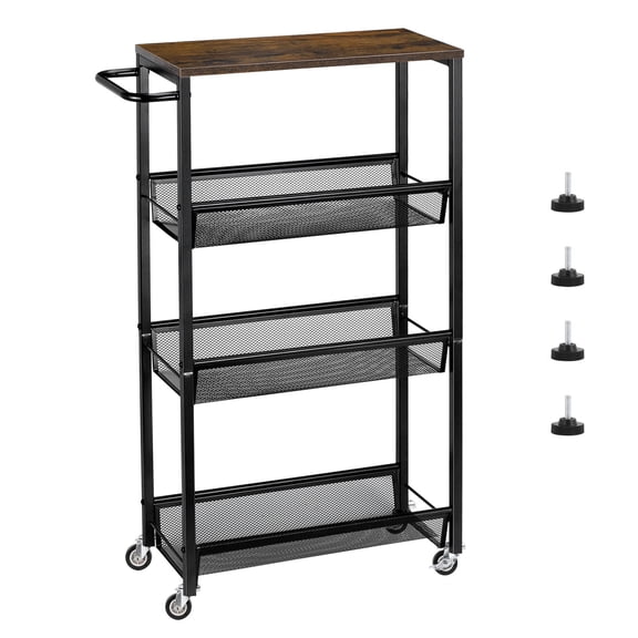 Black Narrow Gap Rolling Cart 4-Tier Wire Shelf Storage Trolley