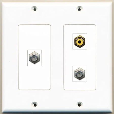 RiteAV - 1 Port RCA Yellow 2 Port Coax Cable TV- F-Type - 2 Gang Wall Plate