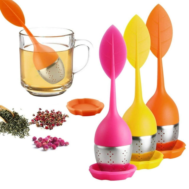 Peroptimist Loose Leaf Tea Infuser , Silicone Handle Tea Infuser, Stainless Steel Strainer ,Tea Diffuser for Loose Tea, Fennel Tea, Herbal Tea 3 Set - Orange/Pink/Yellow