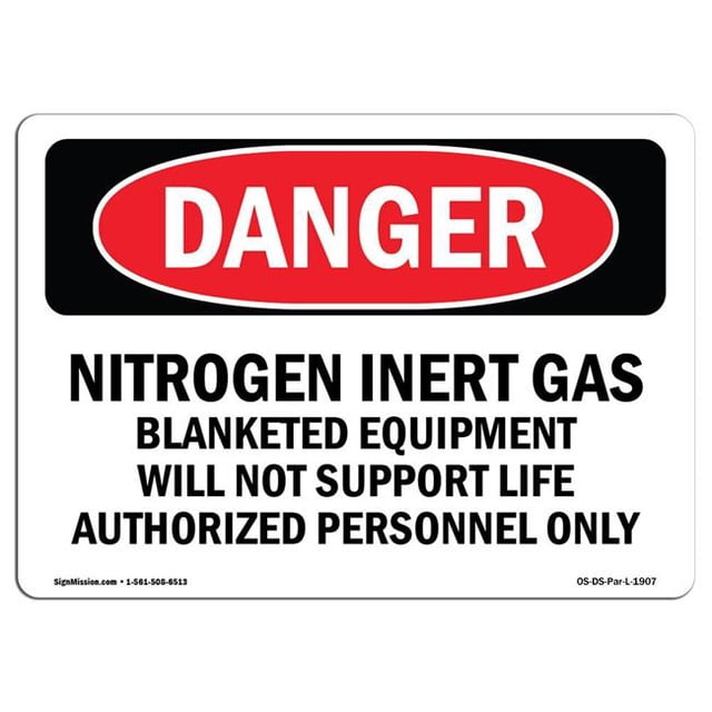 SignMission OS-DS-A-1824-L-1907 18 x 24 in. OSHA Danger Sign - Nitrogen Inert Gas Equipment