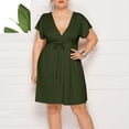 thumbnail image 2 of Vestido de Verano de Manga Corta para Mujeres de Verano Sexy de Tamaño Grande Vestido de Cuello en V de Color Sólido, Poliéster, 2 of 9