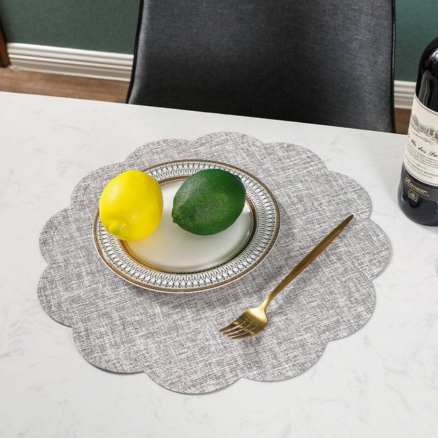 facefd Simple Circular Square Imitation Hemp PU Meal Mat Coaster