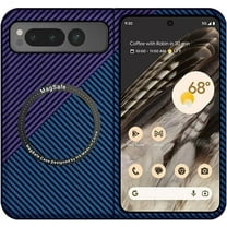 Magnetic Case for Google Pixel Fold Case Compatible with MagSafe Charger Carbon Fiber Slim Ultra Thin Aramid Fiber Anti-Scratch Shockproof Phone Case, Blue&Purple