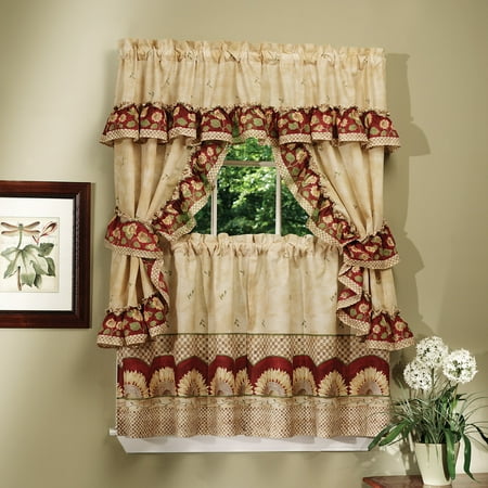 Curtains Cottage Style bed bath n more Complete Cottage Curtain Set With a Country Style Sunflower Print - 36 inch ()