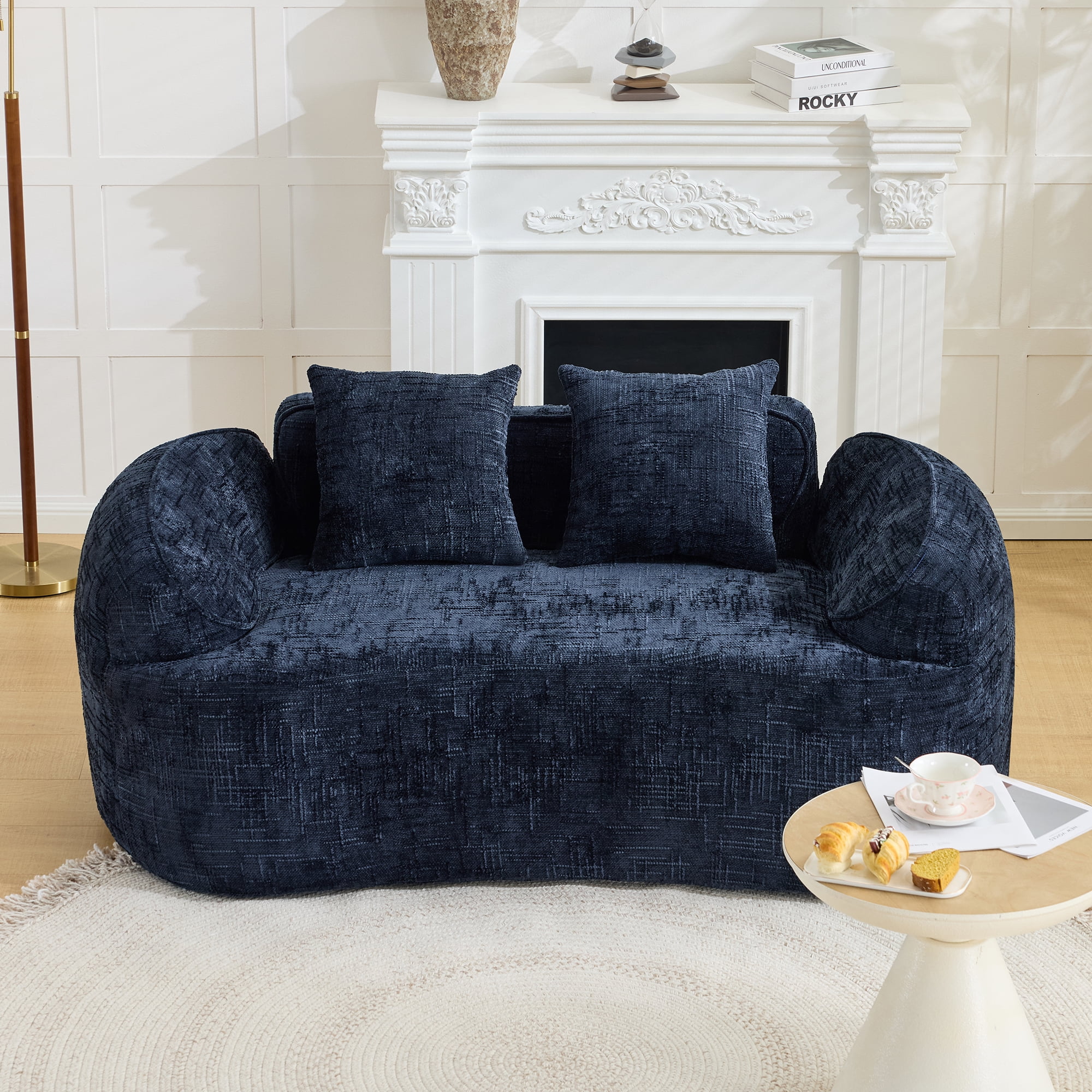 Leumius 66" 2 Seater Sofa Compress Sofa with Armrests & 2 Pillows,No Assembly Required,Compact Sofa Couch for Small Apartments,Living Room,Bedroom,Dark Blue