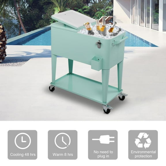 Portable Outdoor 80 Quart Rolling Patio Steel Party Cooler Cart Ice Chest