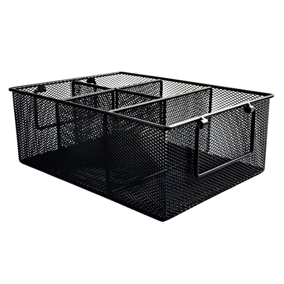 Maypes Kitchen Utensil Holder, 5-Compartment Silverware Organizer for Party Hosting, Black Flatware Caddy, 3.5 x 3.75 x 3.5 In