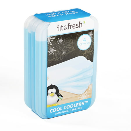 Fit & Fresh XL Cool Coolers Reusable Ice Packs, Long Lasting Ice Packs for Lunch Boxes, Lunch Bags and Coolers, Set of 4,