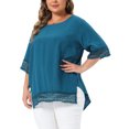 thumbnail image 4 of Agnes Orinda Women's Plus Size Tops Round Neck Lace Crochet Short Sleeve Shirts Casual Blouses 3X Peacock Blue, 4 of 6