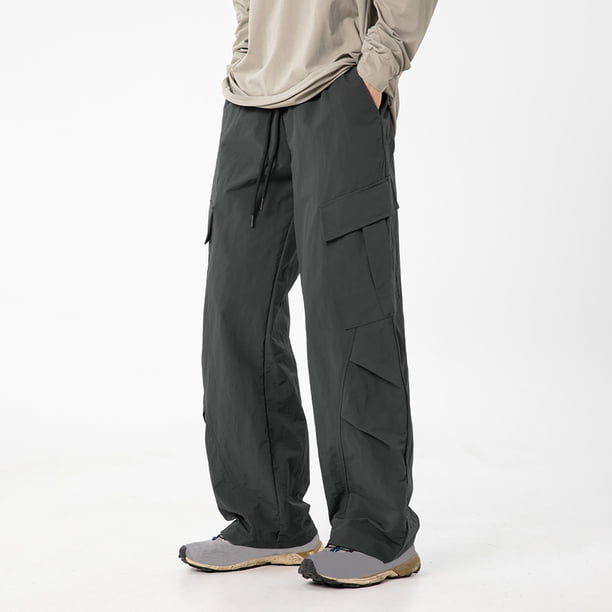 Pantalones cargo para hombre, largos, a la moda, para exteriores, con pliegues, resistentes al agua, lisos, informales, con cintura elástica y bolsillos.