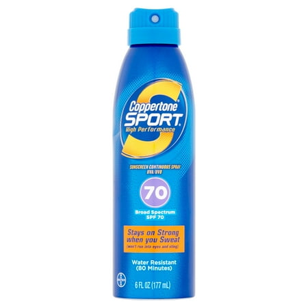 Bayer Coppertone Sport Sunscreen Continuous Spray UVA/UVB Broad Spectrum, SPF 70, 6 fl oz
