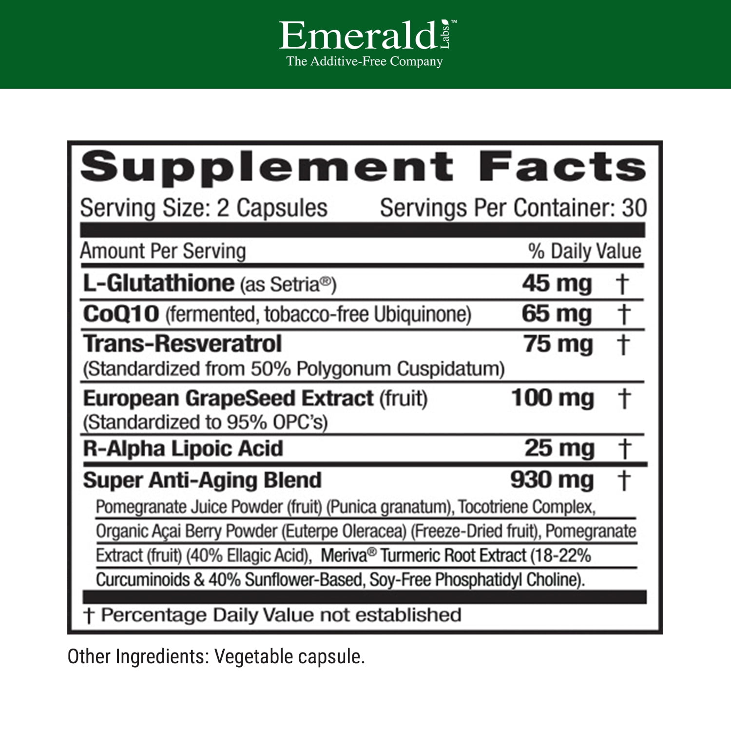 emerald l glutathione L-Glutathione Setria 250 Mg, 30 Veg Capsules, by Emerald
