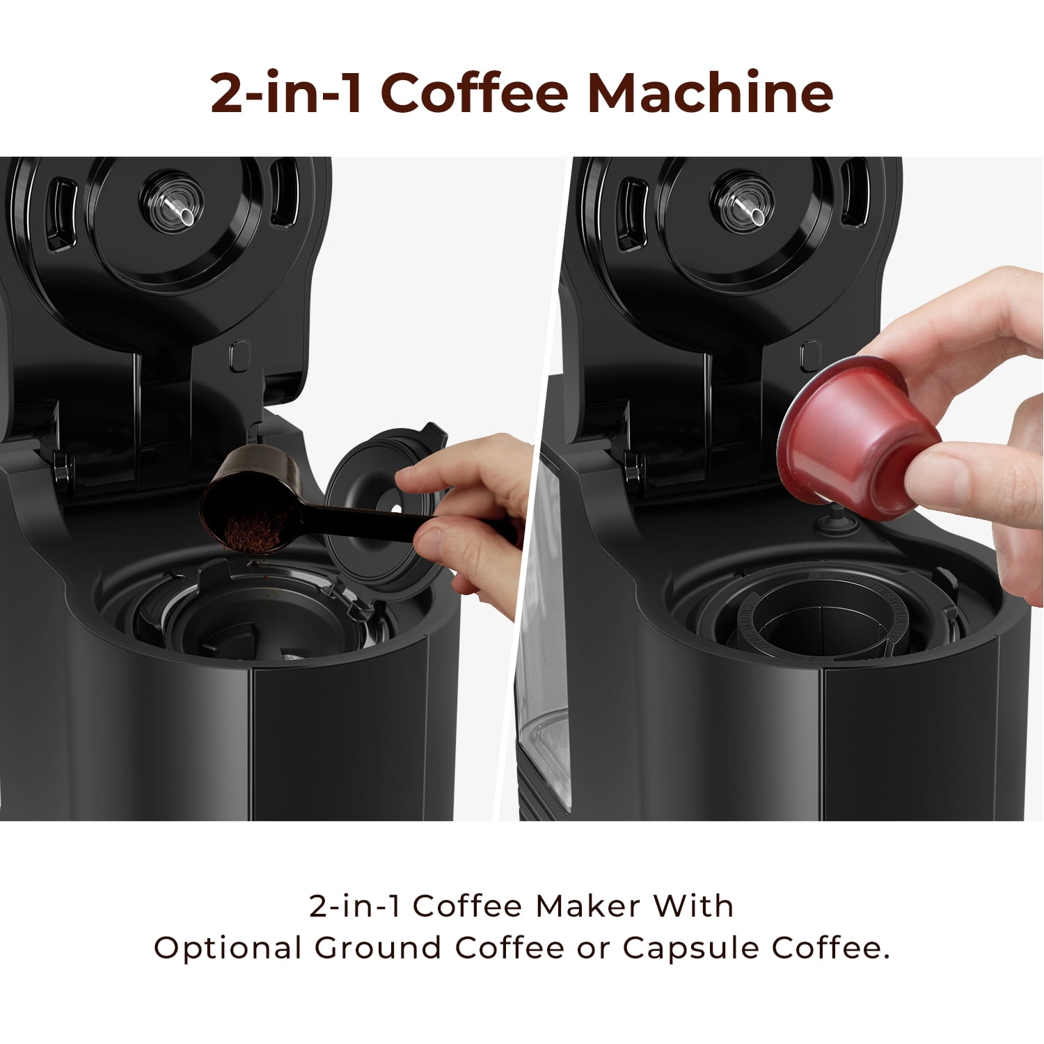 WAA Coffee Maker 2-in-1 Single Serve Coffee Brewer, Black