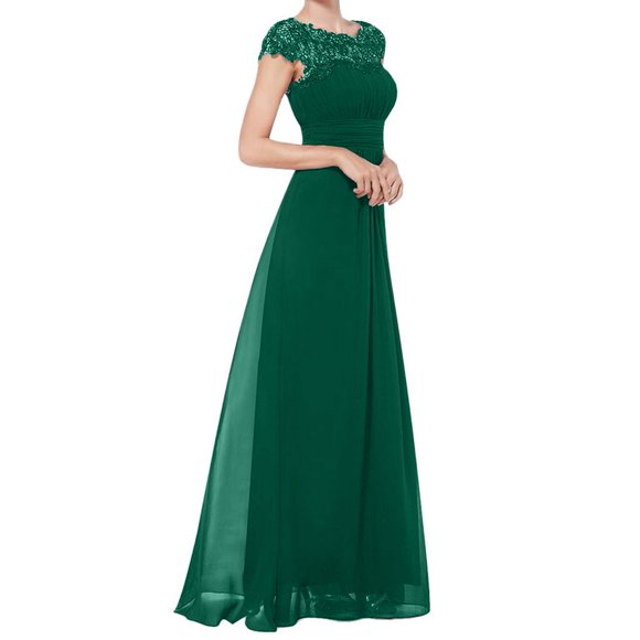 Meichang Lace Short Sleeves Wedding Dresses for Bride Long Maxi Chiffon Evening Gowns Elegant Solid Prom Dresses Tummy Control Pleated Cocktail Party Gowns Formal Dresses for Women