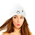 thumbnail image 3 of Dalix Embroidered Smile Face Beanie in White, 3 of 5