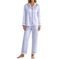 thumbnail image 2 of VBVC Women's 2 Piece Satin Pajama Set , Long Sleeve Button Down Sleepwear for Women , Ladies' Classic Notch Collar Lounge Set, S-2XL, 2 of 6