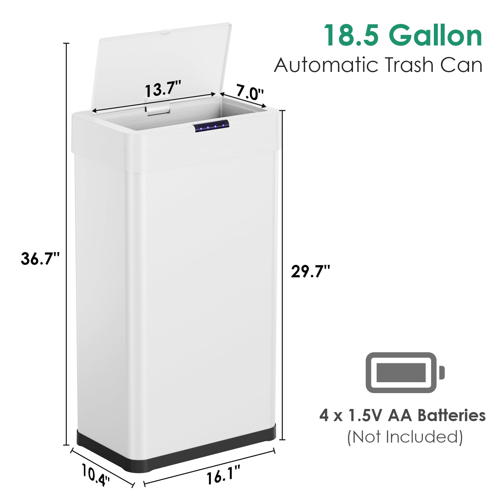 Arlopu 18.5 Gallon Automatic Trash Can Motion Sensor Touchless Kitchen Garbage Can with Soft-Close Lid, Stainless Steel for Kitchen, Office