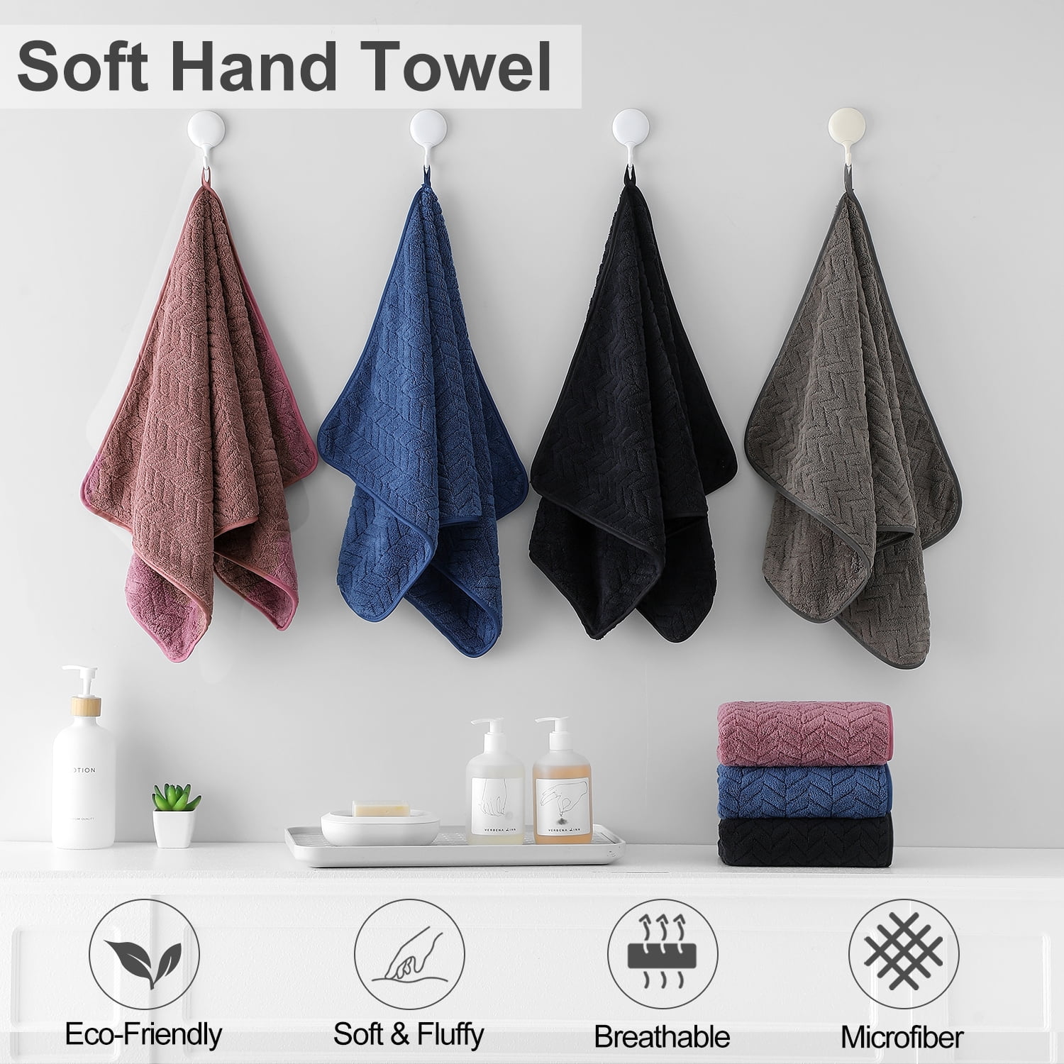 Jessy Home 12 Pack Black Hand Towel Set 16"x31" Soft Highly Absorbent Quick Dry Bathroom Bath Hand Towels Microfiber Plush Towels