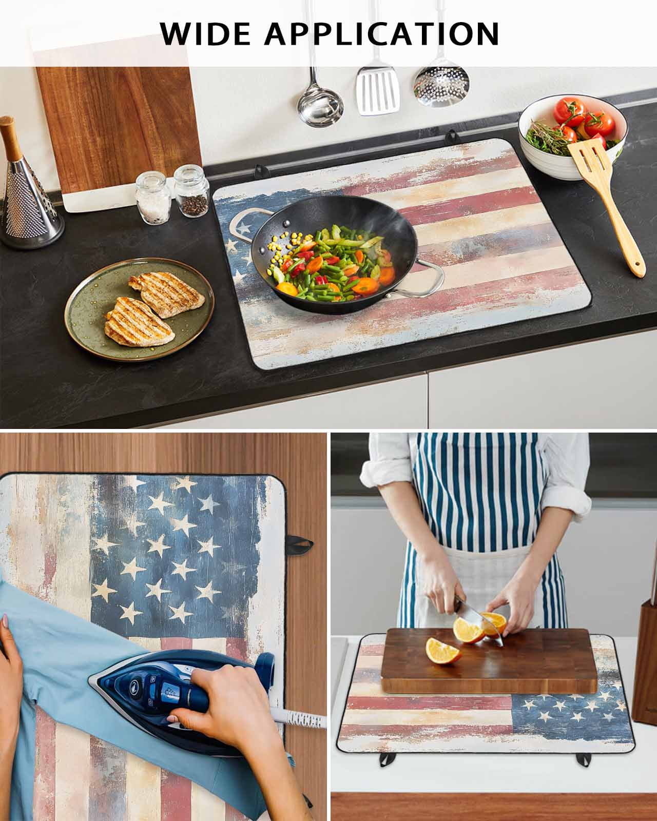 nqOlkjepod Large Induction Cooktop Protector Mat 31"x24", American Flag Stove Top Covers for Electric Stove, Rustic Star Stripes USA Flag Retro Stove Burner Cover Mats, Glass Top Stove Cover