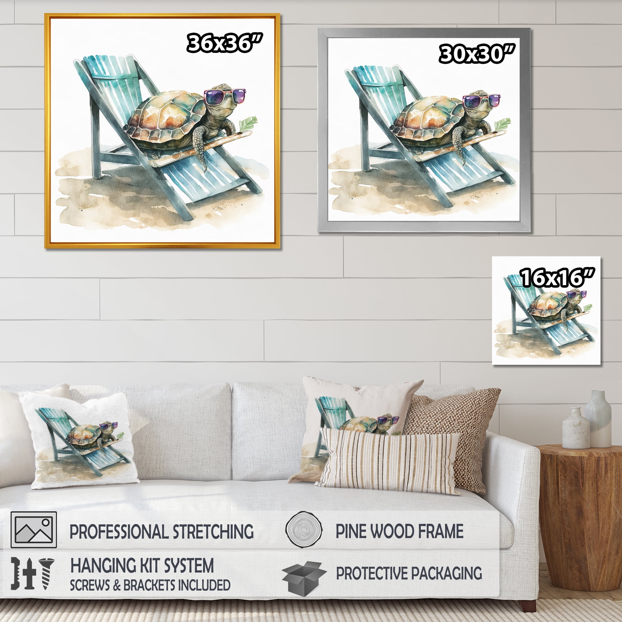 Designart Turtle Laying On A Beach Chair With Sunglasses II Canvas Wall Art