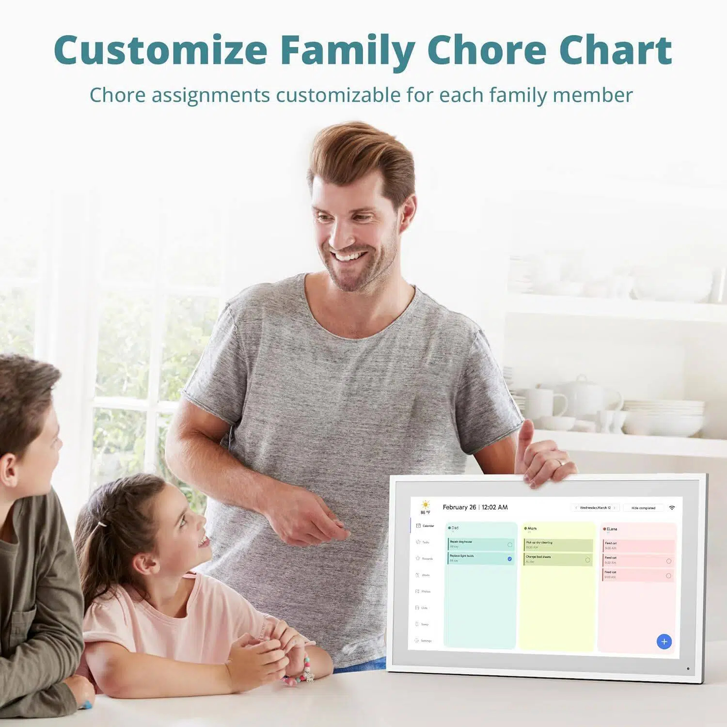 KABB Calendar: 15-inch Digital Calendar & Chore Chart, Smart Touchscreen Interactive Display for Family Schedules – Wall Mount Included, Great for Organizing Your 2026 Calendar