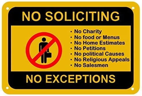 VARIOUS SIZES SIGN AND STICKER OPTIONS NO SOLICITING NO SALESMAN NO HAWKERS 