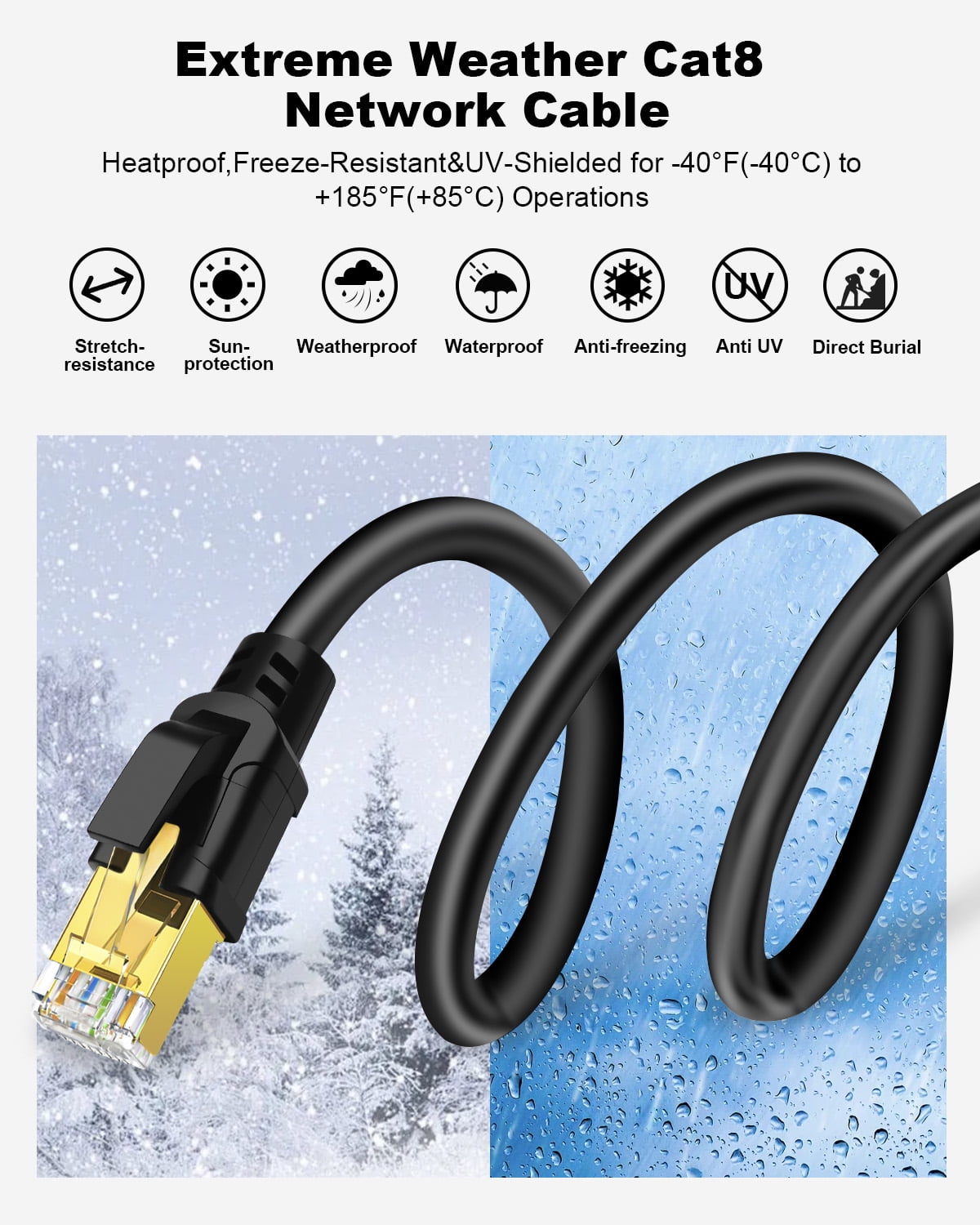 Yauhody CAT 8 Ethernet Cable 100FT High Speed 40Gbps 2000MHz SFTP Internet Network LAN Wire for PS5,X BOX,Router, Modem, PC, Switches, Hub, Laptop (100ft,Black)