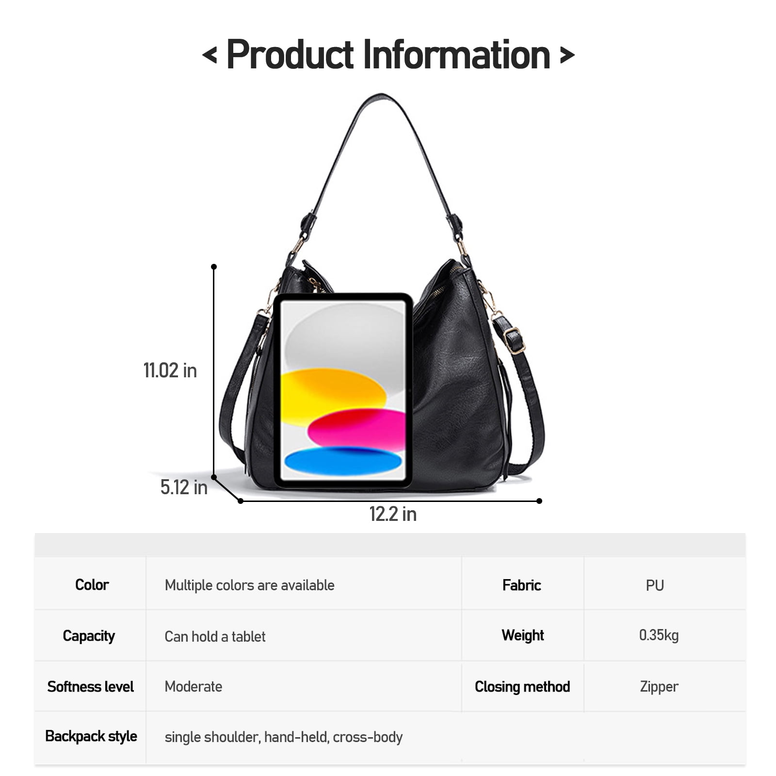 Arcticwind Shoulder Purse Handbag for Women, Hobo Tote Bags, Shoulder bag for Women, Vintage Simple style, wIth small bag & long shoulder stra, Blcak style