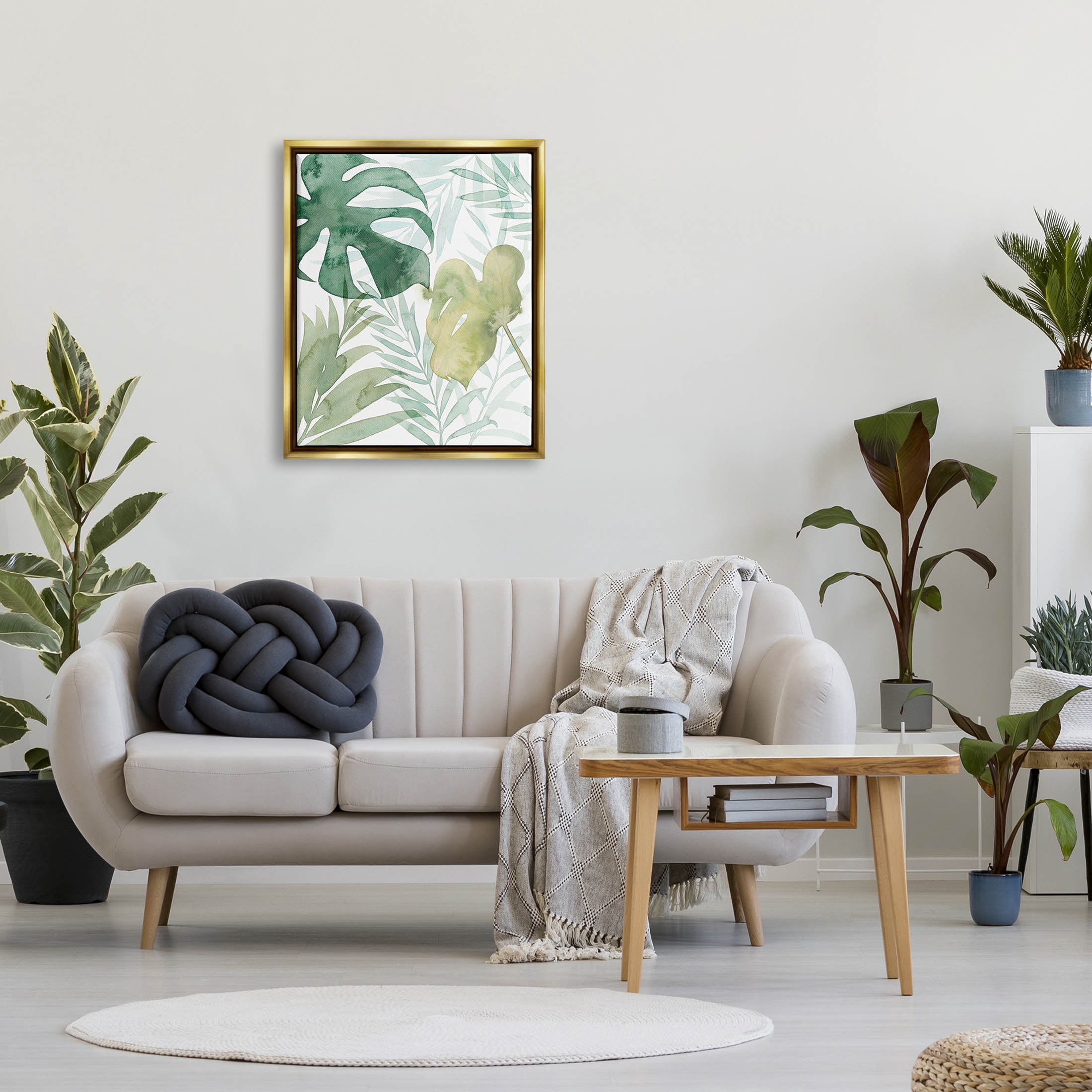 Layered Tropical Botanical Leaves Botanical & Floral Graphic Art Metallic Gold Framed Art Print Wall Art