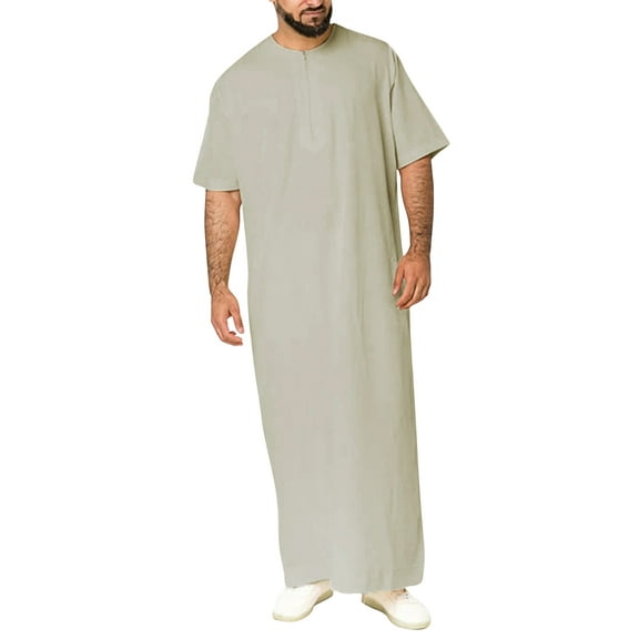 INCERUN Men's Muslim Saudi Arabia Kaftan Islamic Abaya Thobe Long Tops Dress Robe
